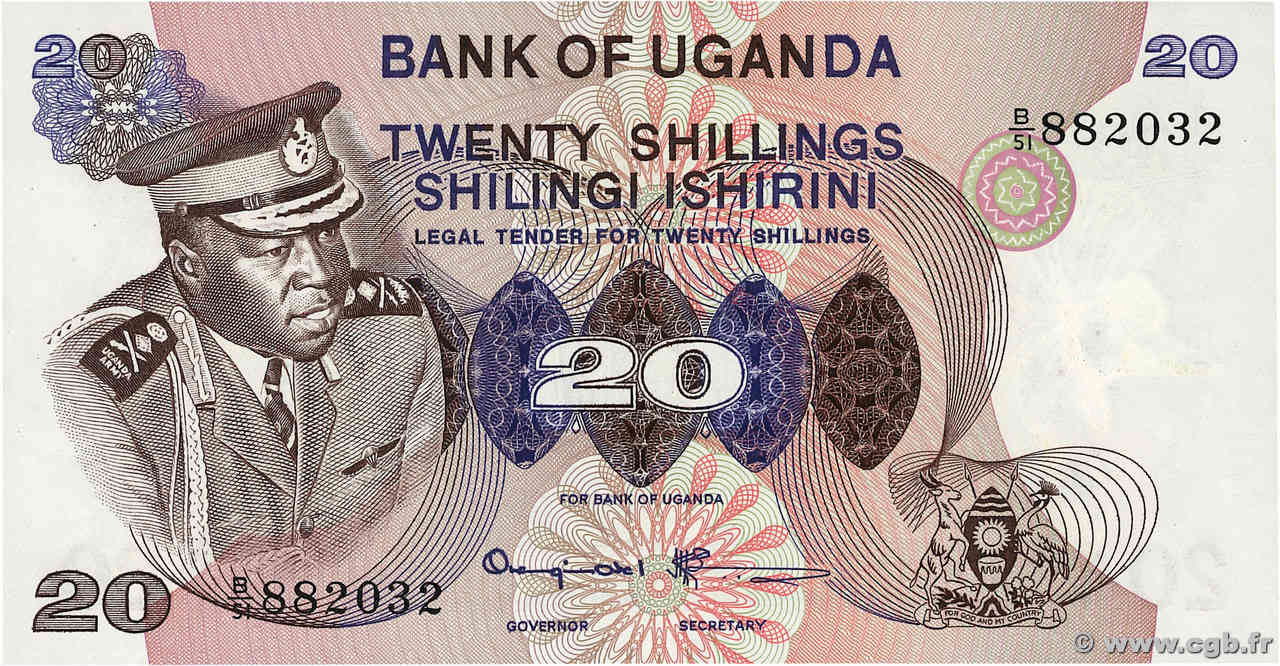20 Shillings UGANDA  1973 P.07c fST+