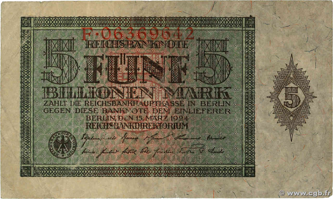 5 Billions Mark GERMANY  1924 P.141 F-