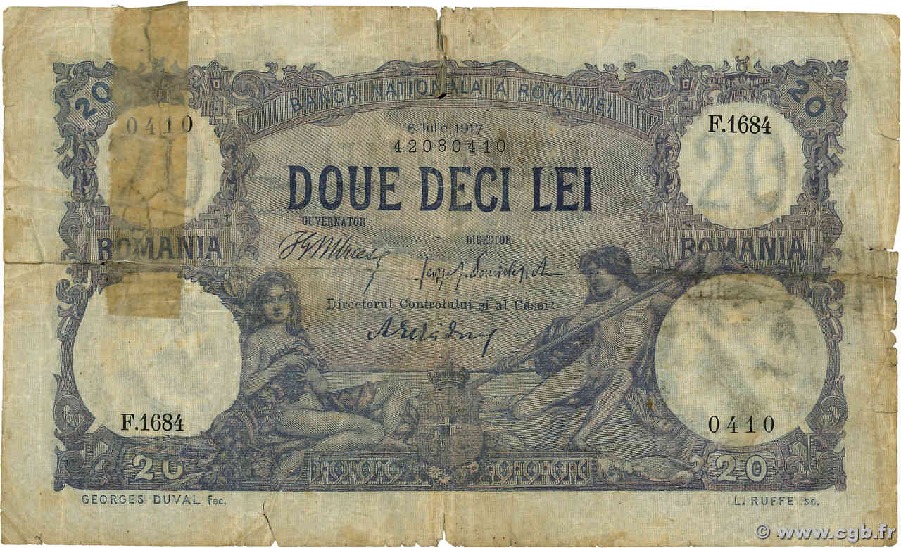 20 Lei ROUMANIE  1917 P.020a B+