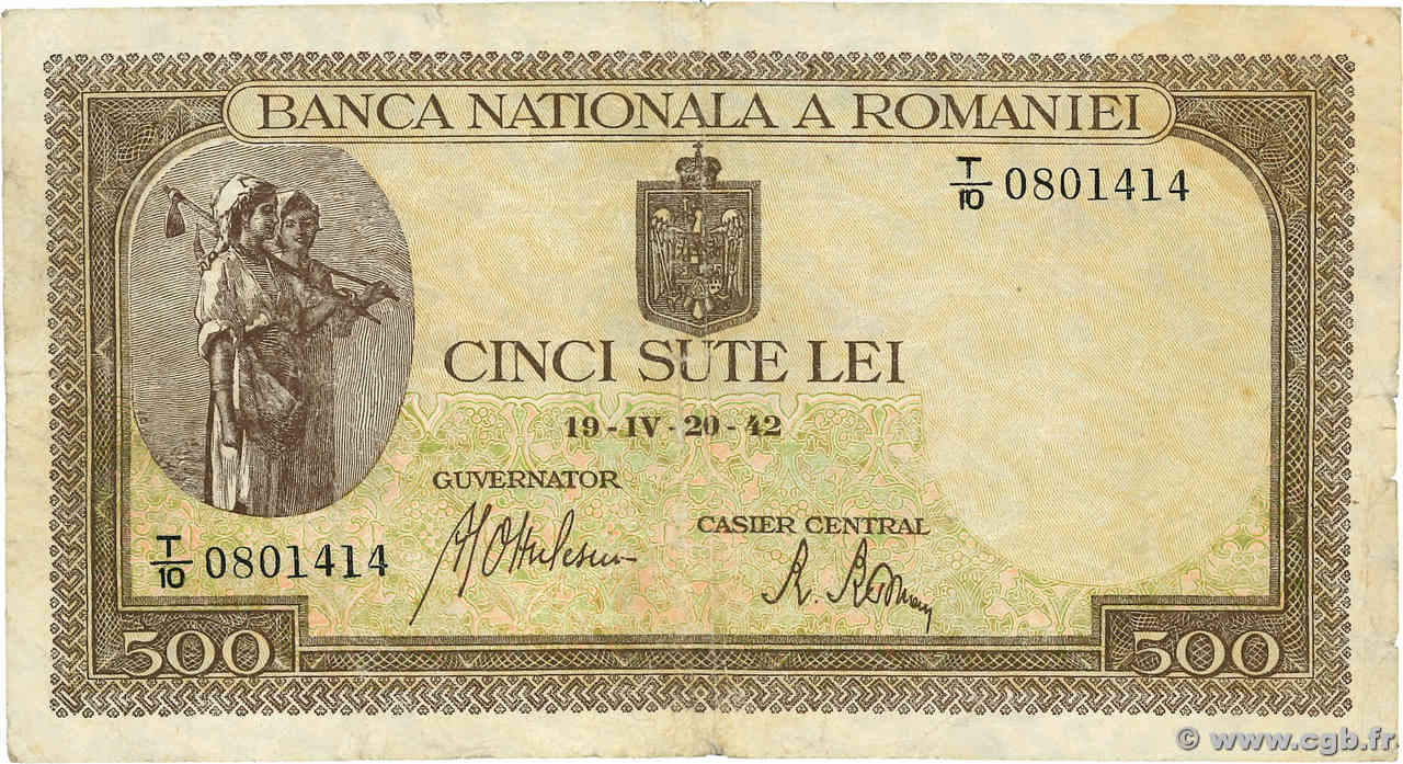 500 Lei ROMANIA  1942 P.051a VG