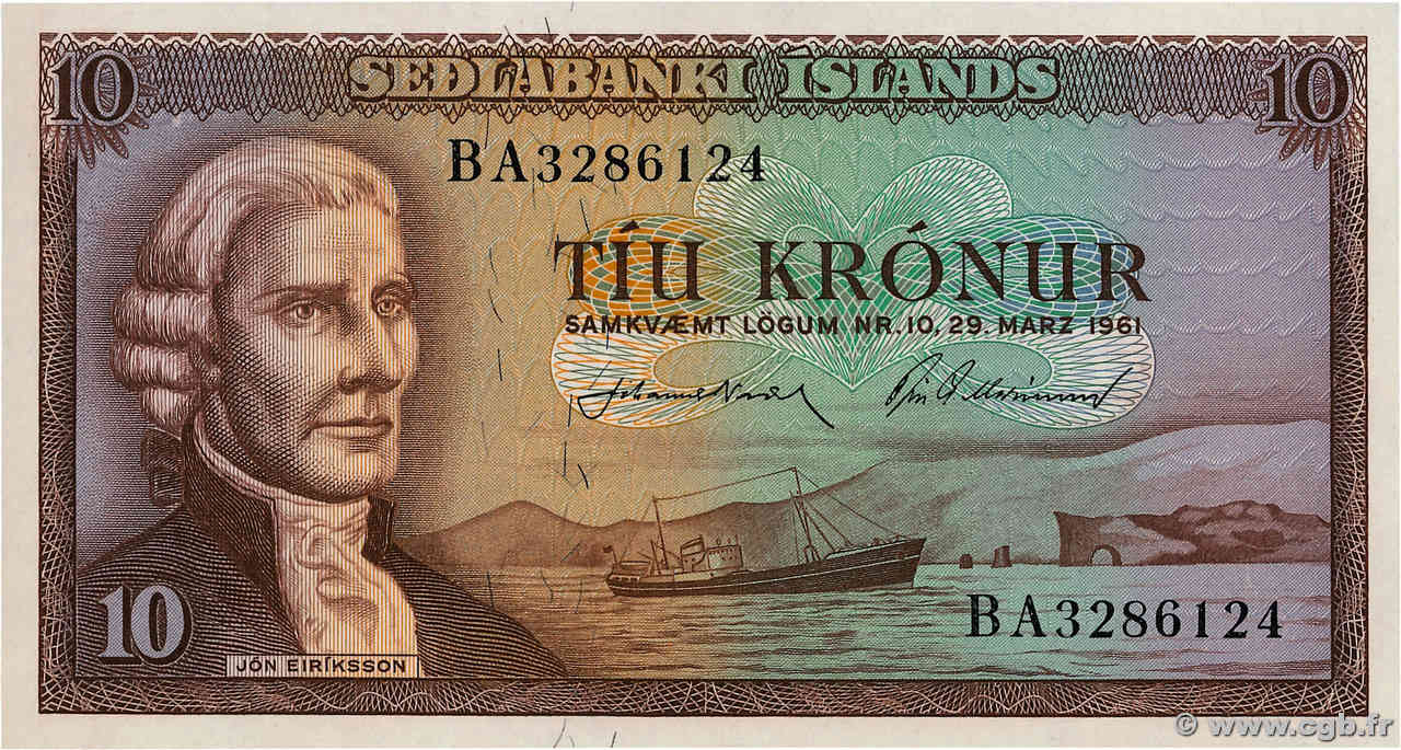 10 Kronur ICELAND  1961 P.42 UNC