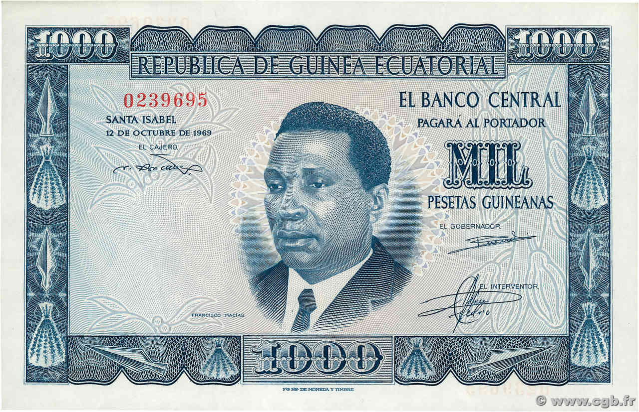 1000 Pesetas Guineanas EQUATORIAL GUINEA  1969 P.03 UNC-