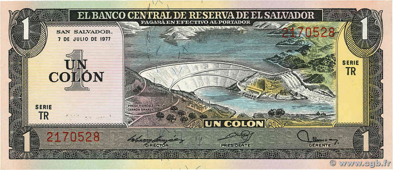 1 Colon EL SALVADOR  1977 P.125a AU+