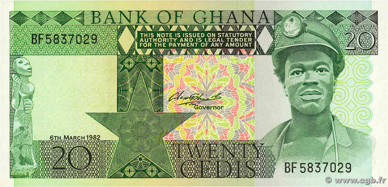 20 Cedis GHANA  1982 P.21c q.FDC