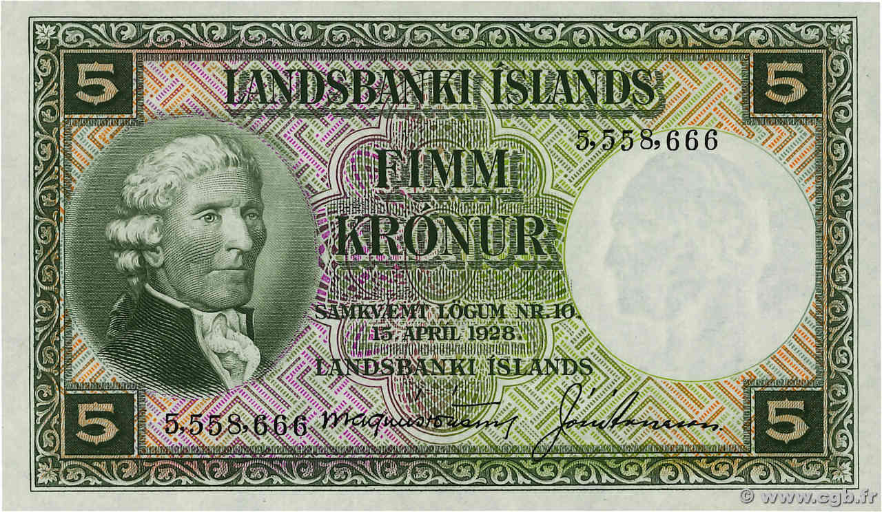 5 Kronur ICELAND  1948 P.32a UNC