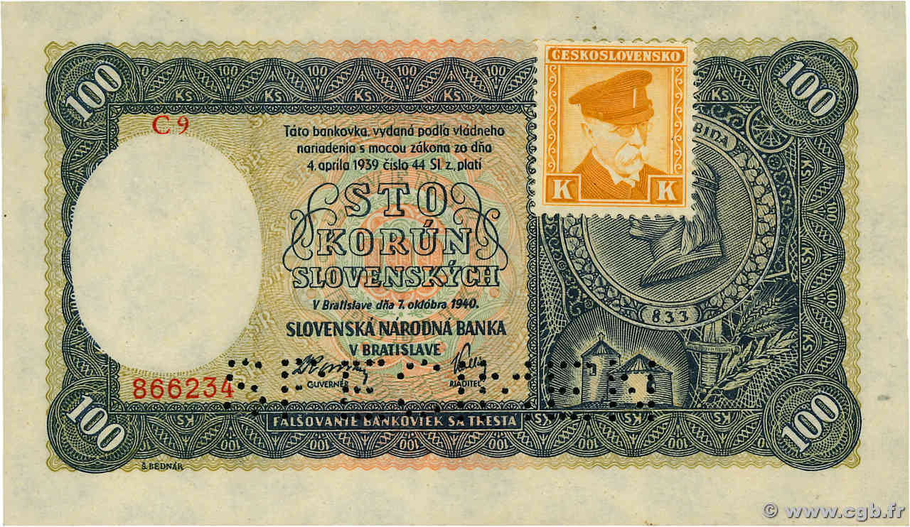 100 Korun Spécimen CHECOSLOVAQUIA  1945 P.052s FDC