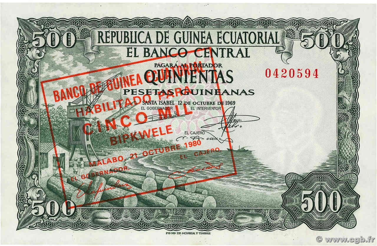 5000 Bipkwele sur 500 Pesetas ÄQUATORIALGUINEA  1980 P.19 fST+