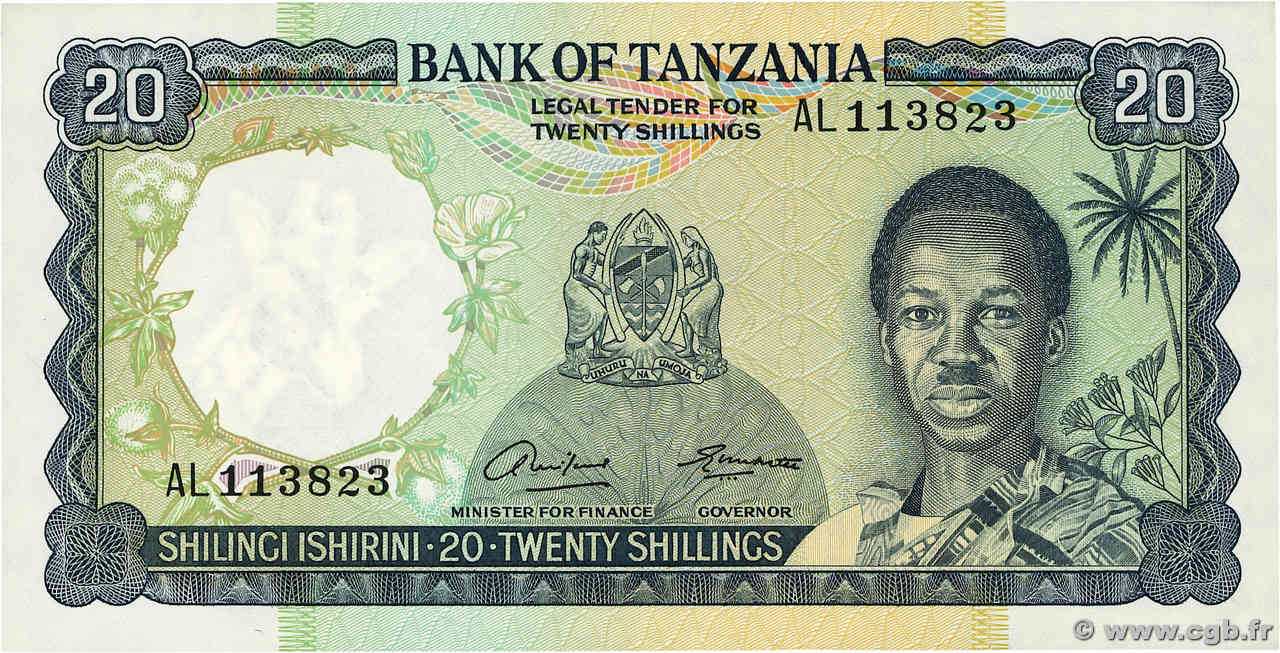 20 Shillings TANZANIA  1966 P.03a SC+