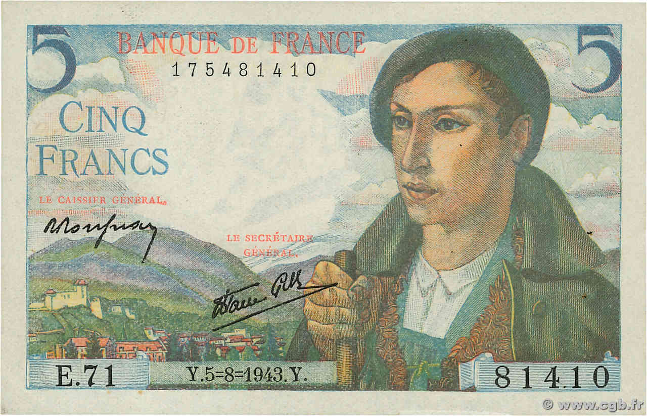 5 Francs BERGER FRANCE  1943 F.05.03 SUP
