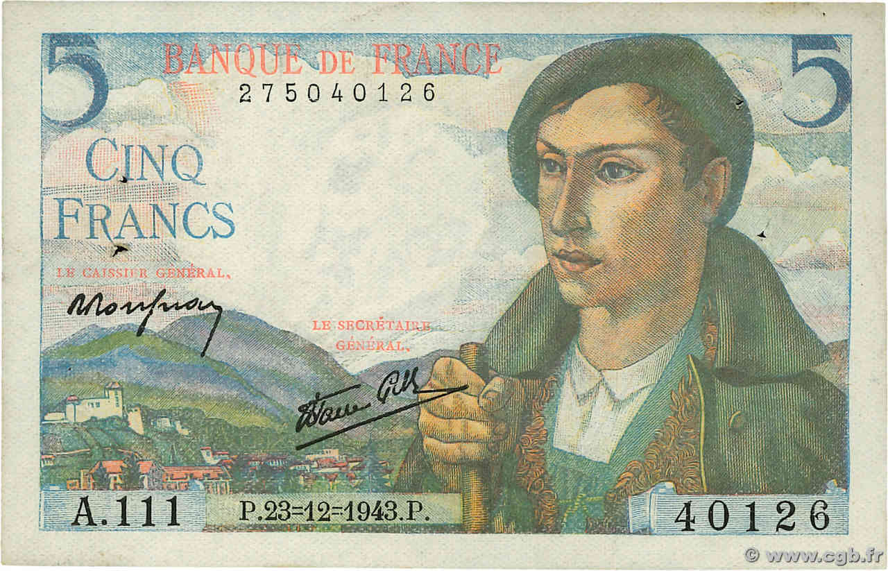 5 Francs BERGER FRANCE  1943 F.05.05 TTB+