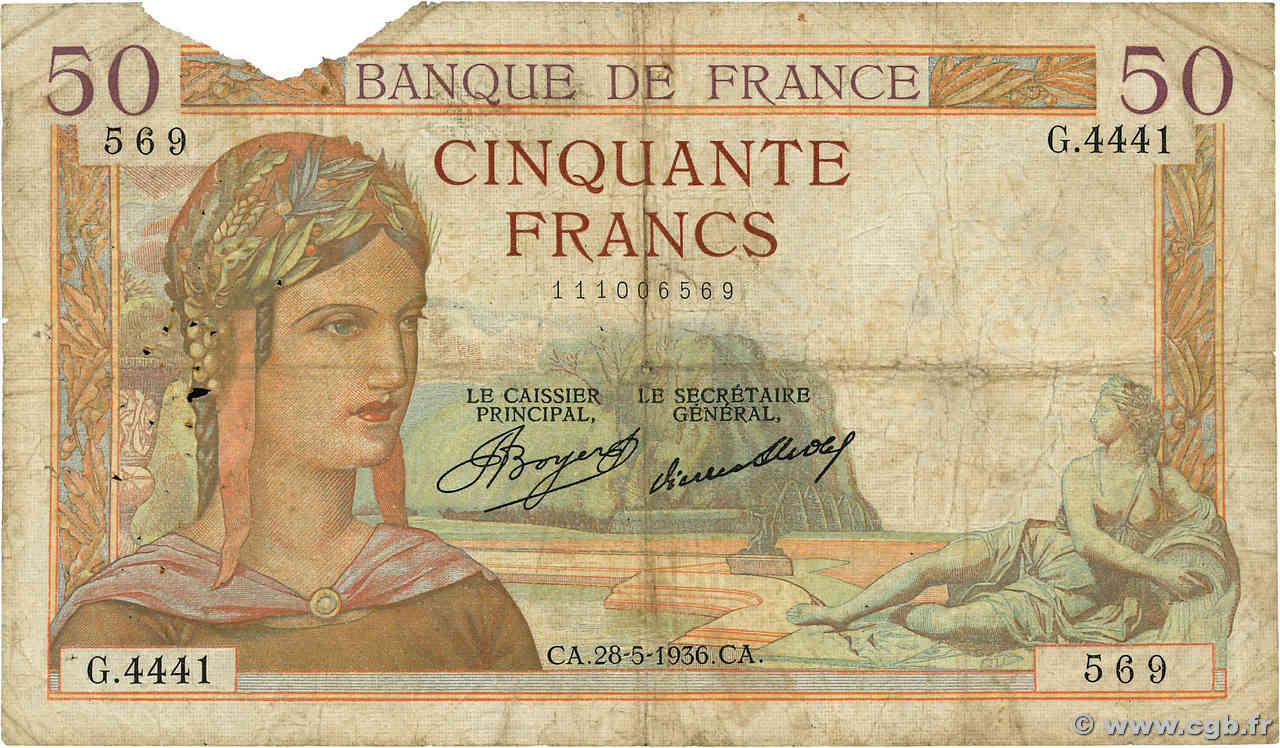 50 Francs CÉRÈS FRANCE  1936 F.17.26 G