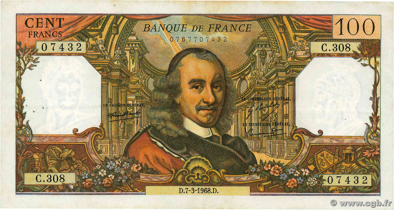 100 Francs CORNEILLE FRANCE  1968 F.65.21 TTB