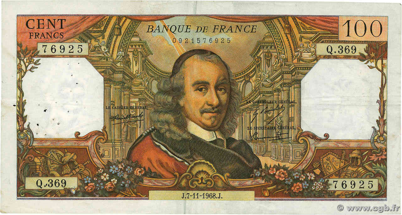 100 Francs CORNEILLE FRANCE  1968 F.65.24 TB+