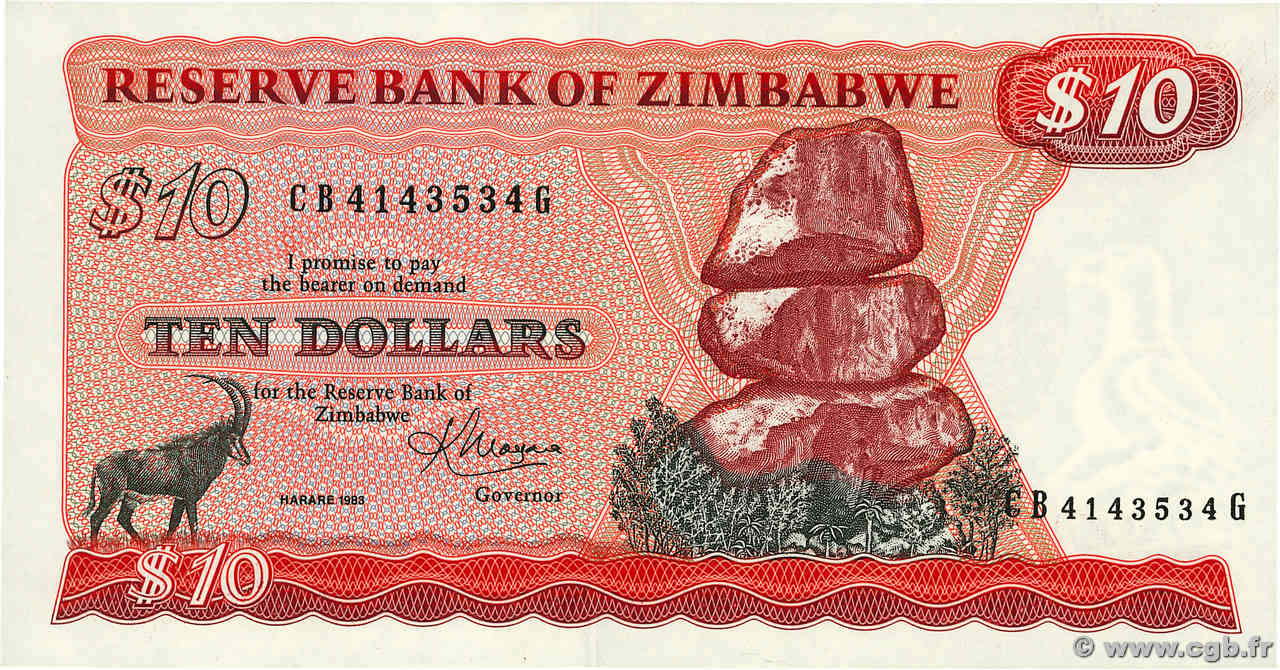 10 Dollars ZIMBABUE  1983 P.03d SC+