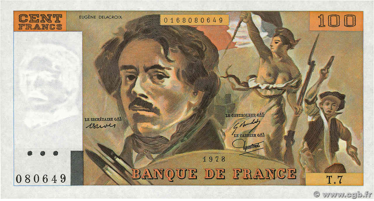 100 Francs DELACROIX modifié FRANCIA  1978 F.69.01d FDC
