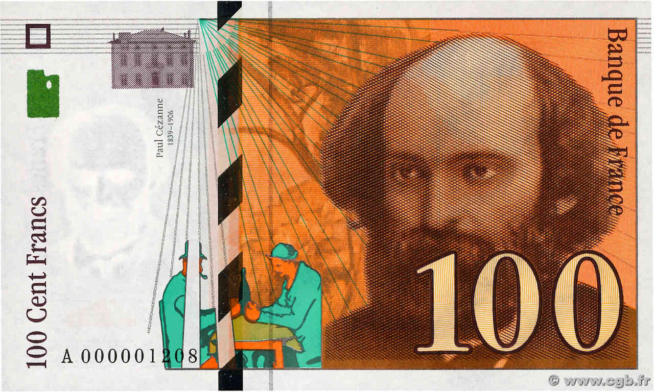 100 Francs CÉZANNE Petit numéro FRANCE  1997 F.74.01A NEUF
