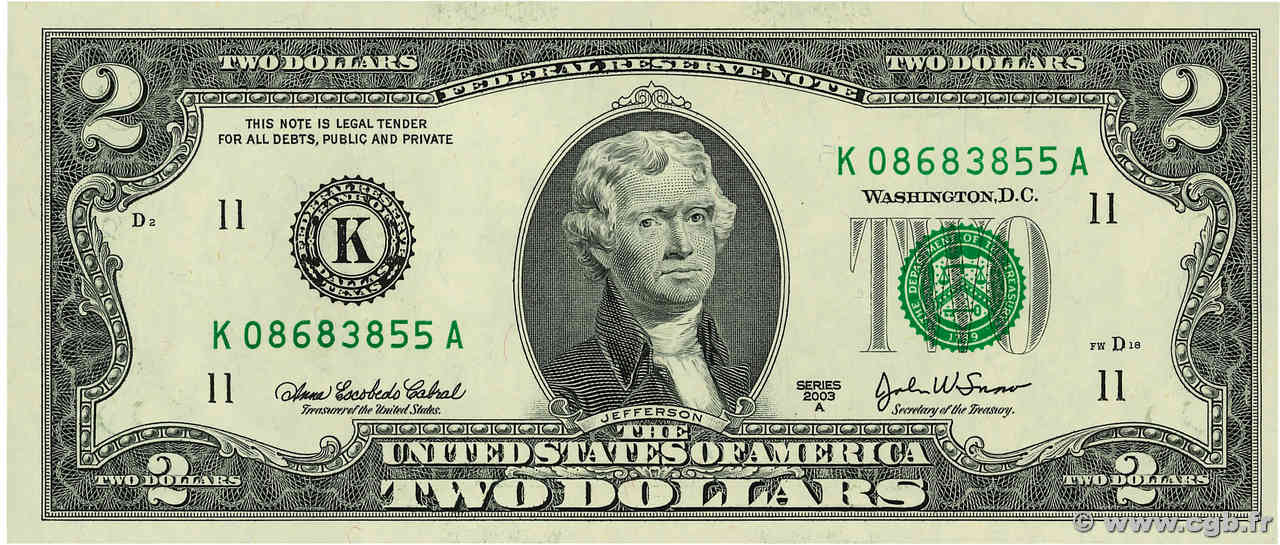 2 Dollars ÉTATS-UNIS D&nbsp;AMÉRIQUE Dallas 2003 P.516b NEUF