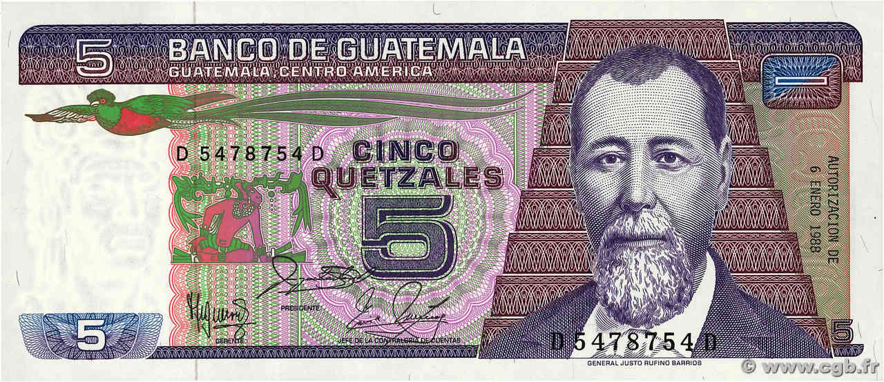 5 Quetzales GUATEMALA  1988 P.067 NEUF