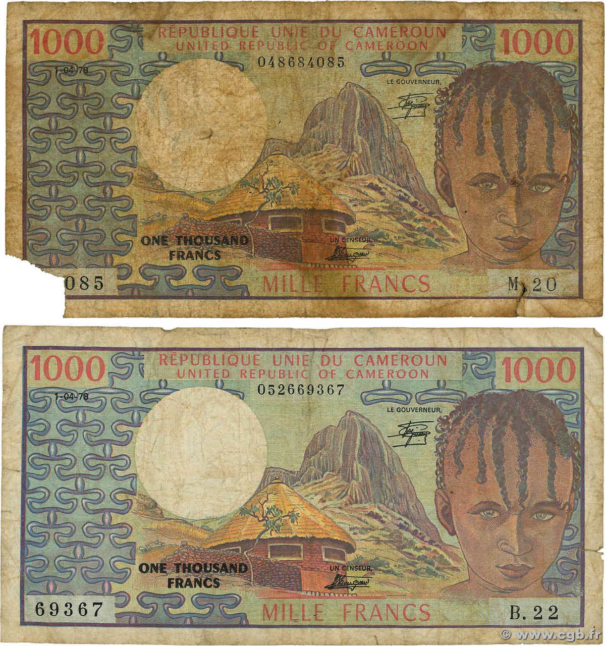 1000 Francs CAMEROUN  1978 P.16c B+