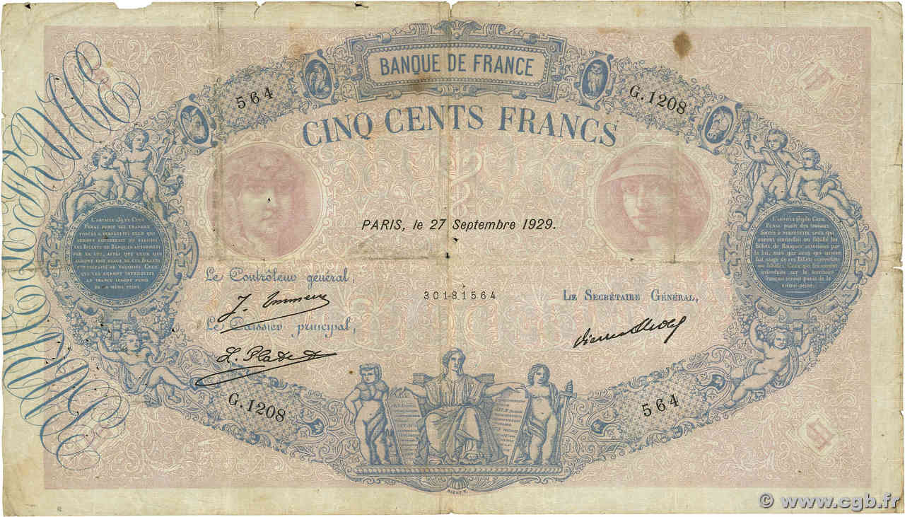 500 Francs BLEU ET ROSE FRANCE  1929 F.30.32 B