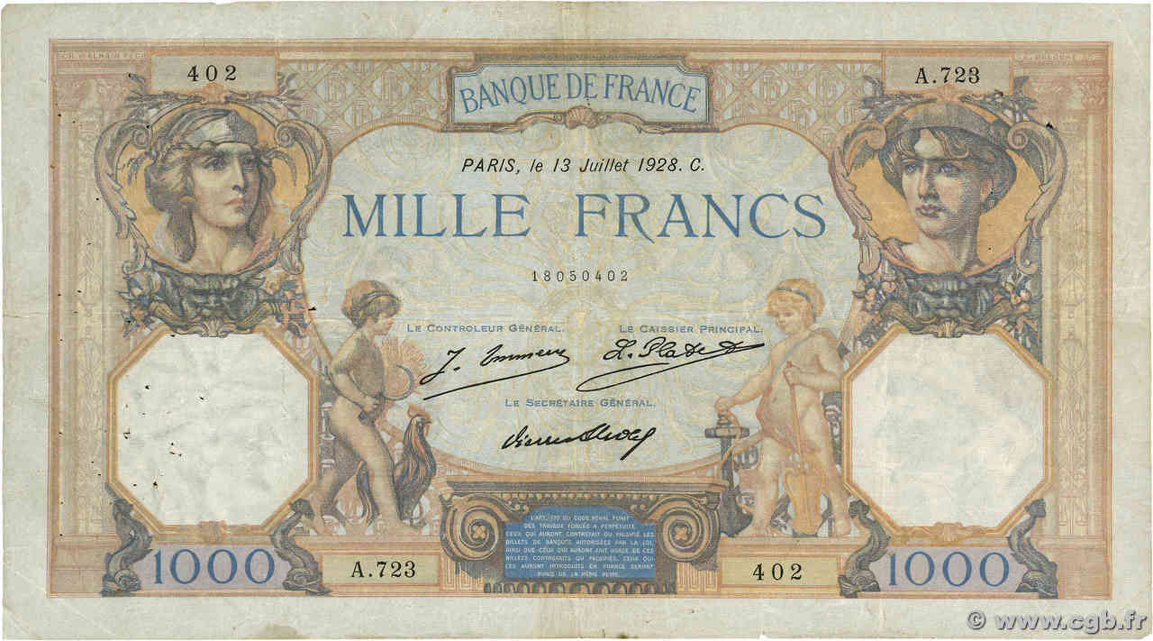 1000 Francs CÉRÈS ET MERCURE FRANKREICH  1928 F.37.02 SGE