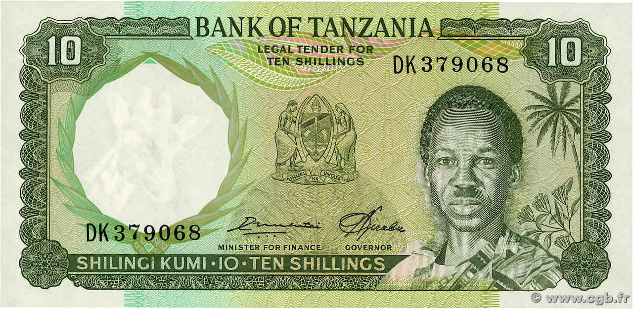 10 Shillings TANZANIA  1966 P.02e UNC
