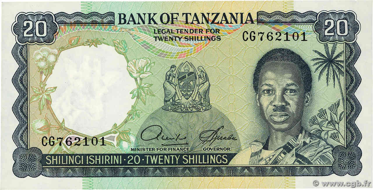 20 Shillings TANZANIA  1966 P.03d EBC