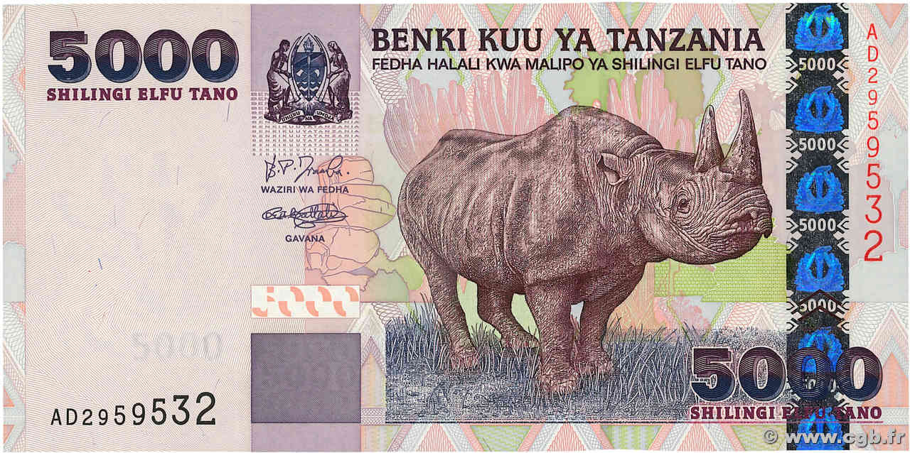 5000 Shilingi TANZANIA  2003 P.38 UNC-