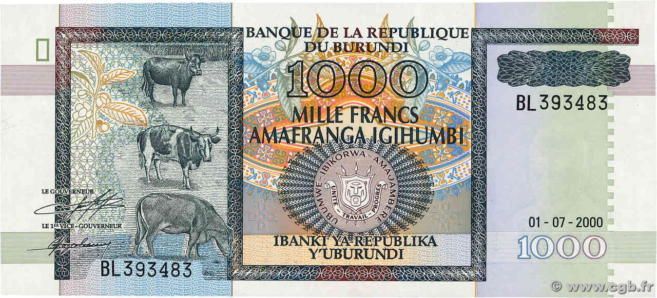 1000 Francs BURUNDI  2000 P.39 UNC