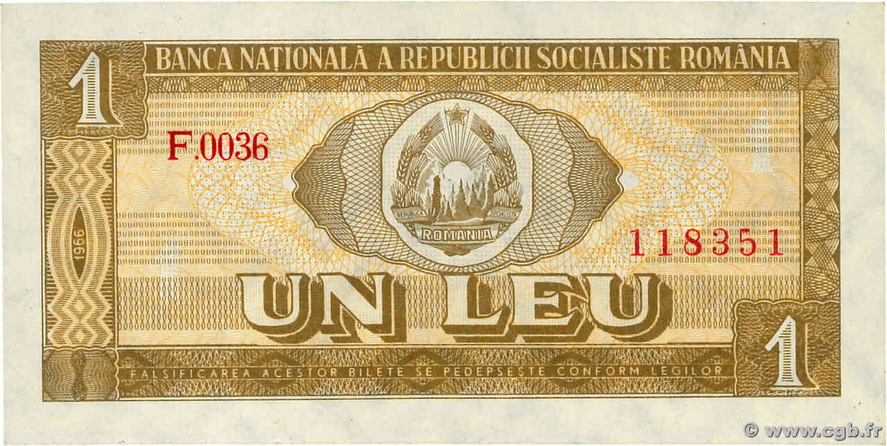 1 Leu RUMANIA  1966 P.091a SC+