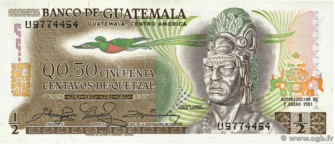 50 Centavos de Quetzal GUATEMALA  1981 P.058c ST