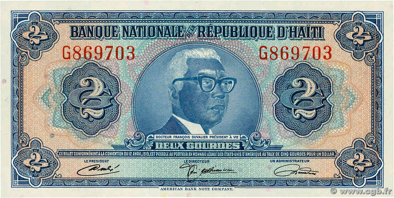 2 Gourdes HAITI  1967 P.201a UNC