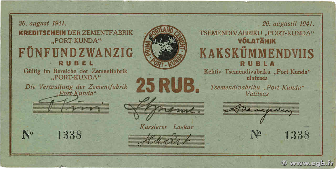 25 Roubles ESTLAND Kunda 1941 WWII.1105b fSS