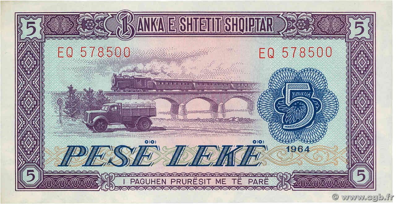 5 Lekë ALBANIEN  1964 P.35a fST