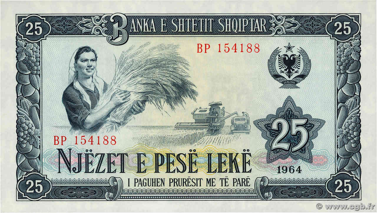 25 Lekë ALBANIE  1964 P.37a NEUF