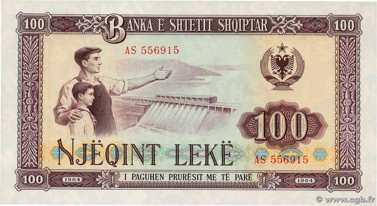 100 Lekë ALBANIA  1964 P.39a q.FDC