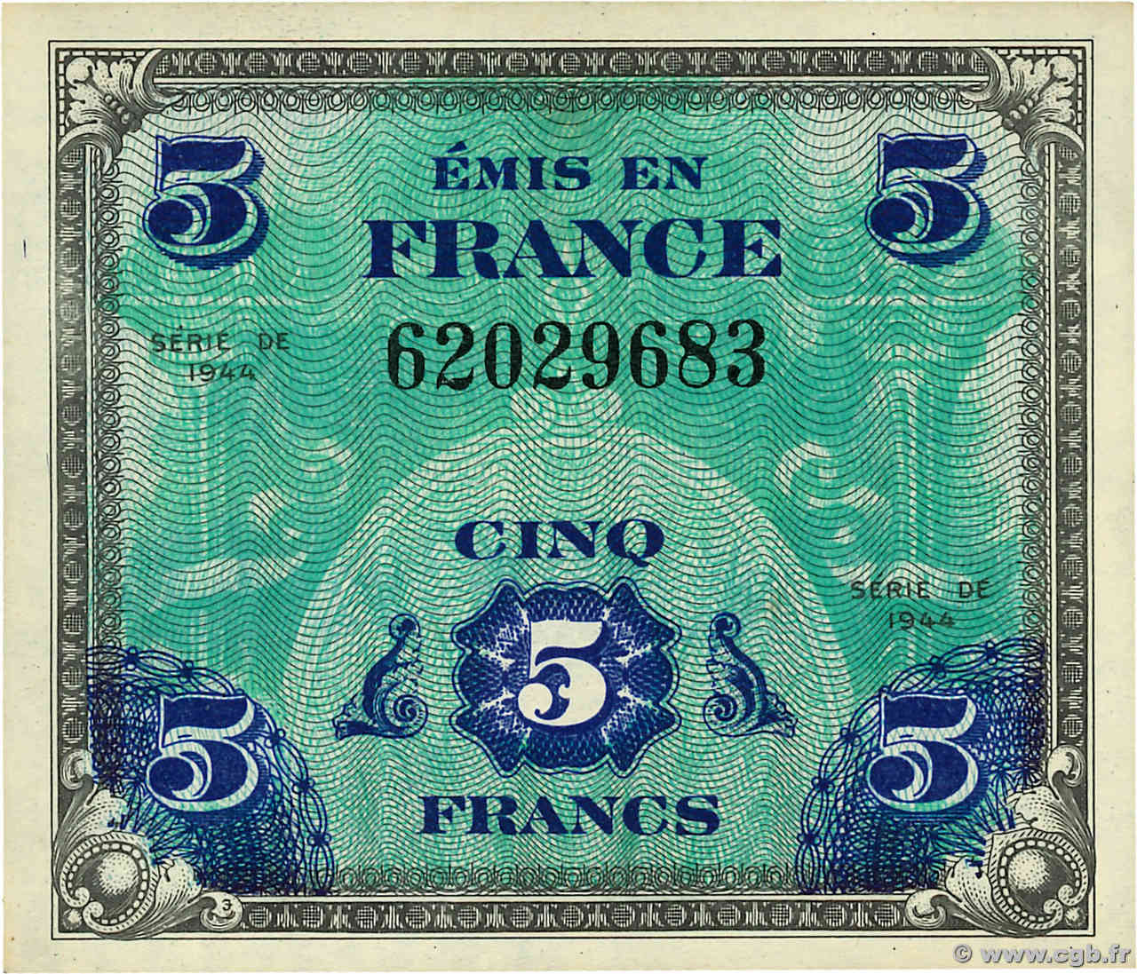 5 Francs DRAPEAU FRANKREICH  1944 VF.17.02 fST