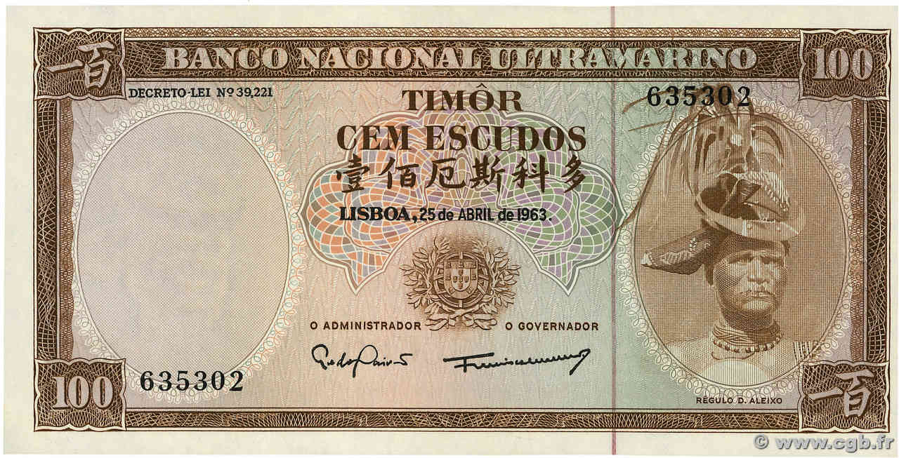 100 Escudos TIMOR  1963 P.28a pr.NEUF