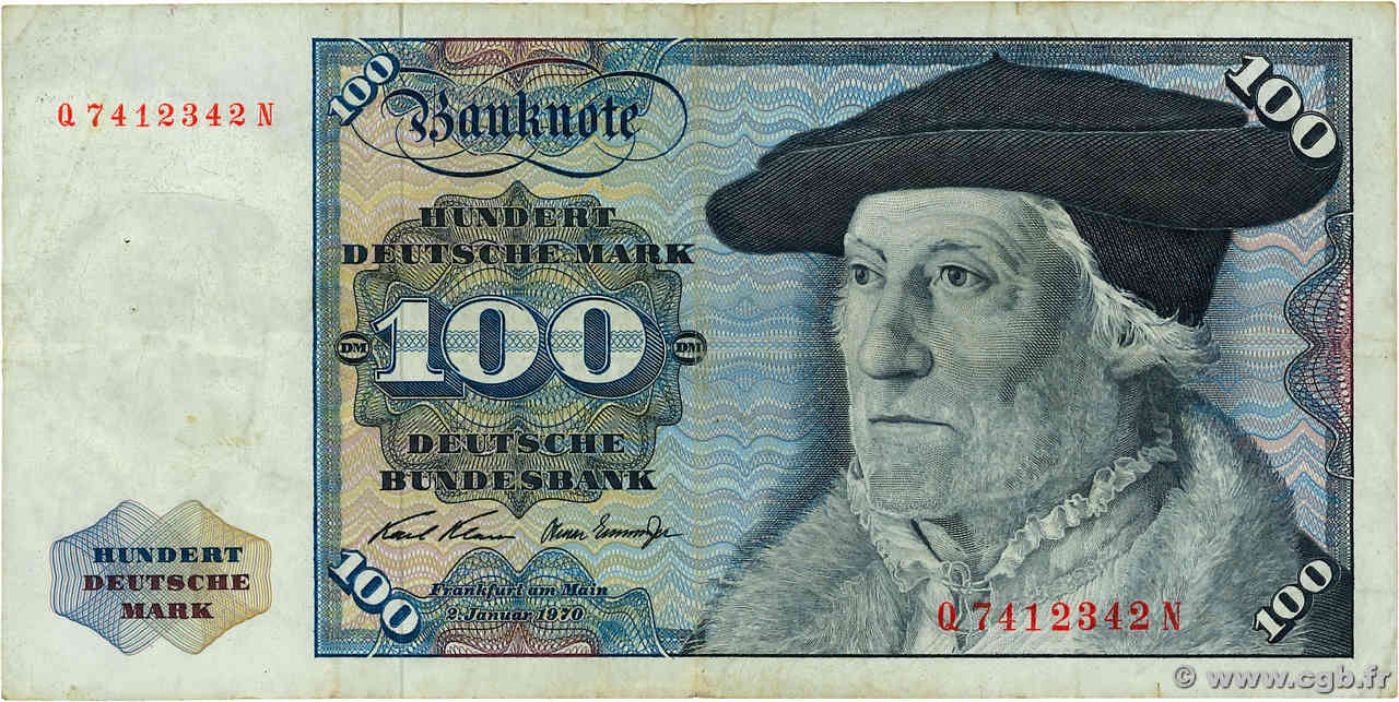 100 Deutsche Mark GERMAN FEDERAL REPUBLIC  1970 P.34a F+