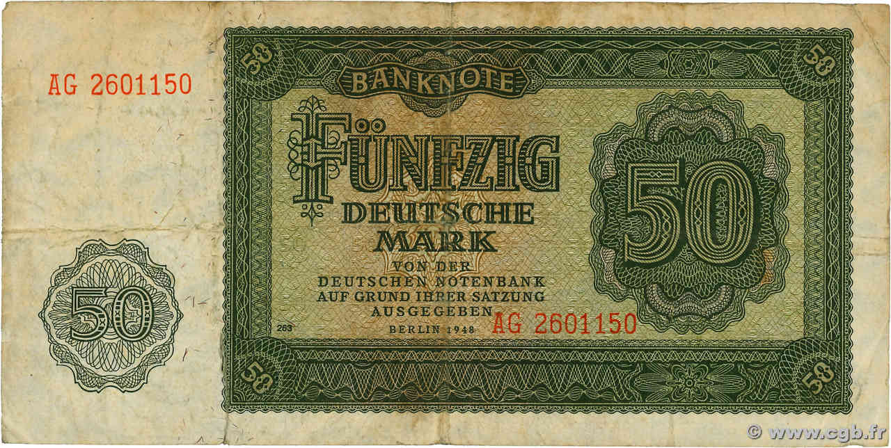 50 Deutsche Mark GERMAN DEMOCRATIC REPUBLIC  1948 P.14b F+