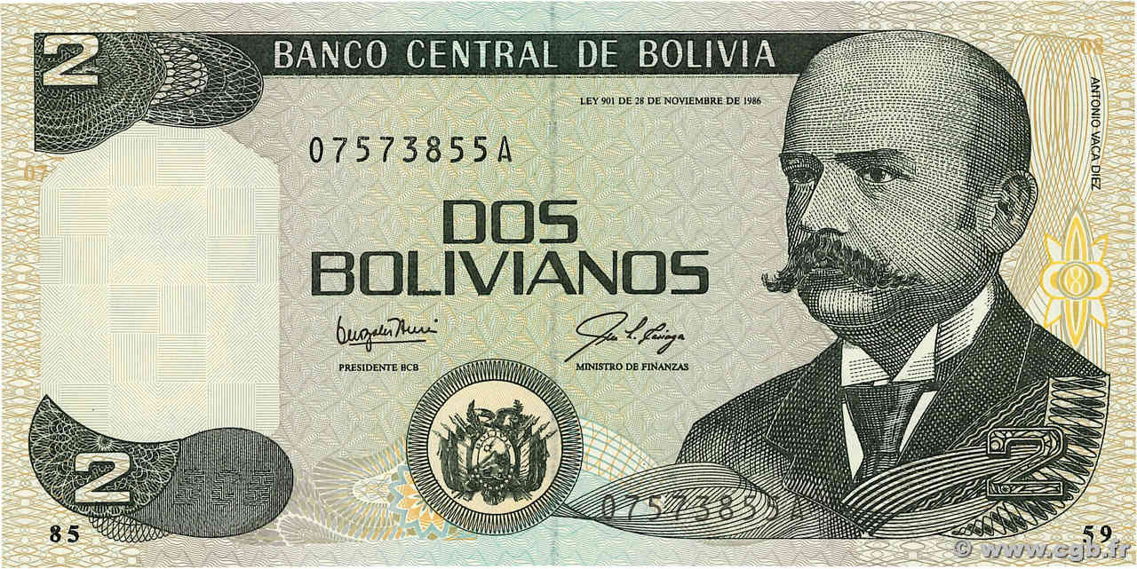 2 Bolivianos BOLIVIEN  1987 P.202a ST