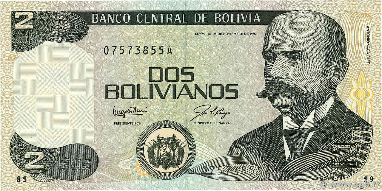 2 Bolivianos BOLIVIA  1987 P.202a FDC