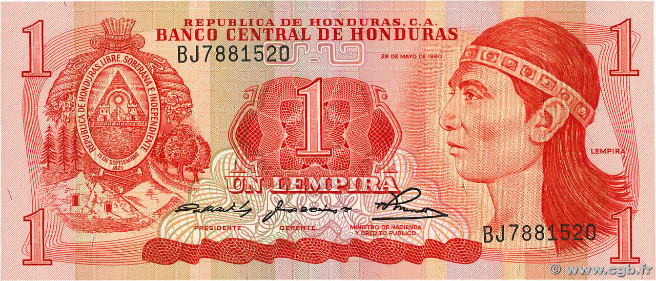 1 Lempira HONDURAS  1980 P.068a UNC