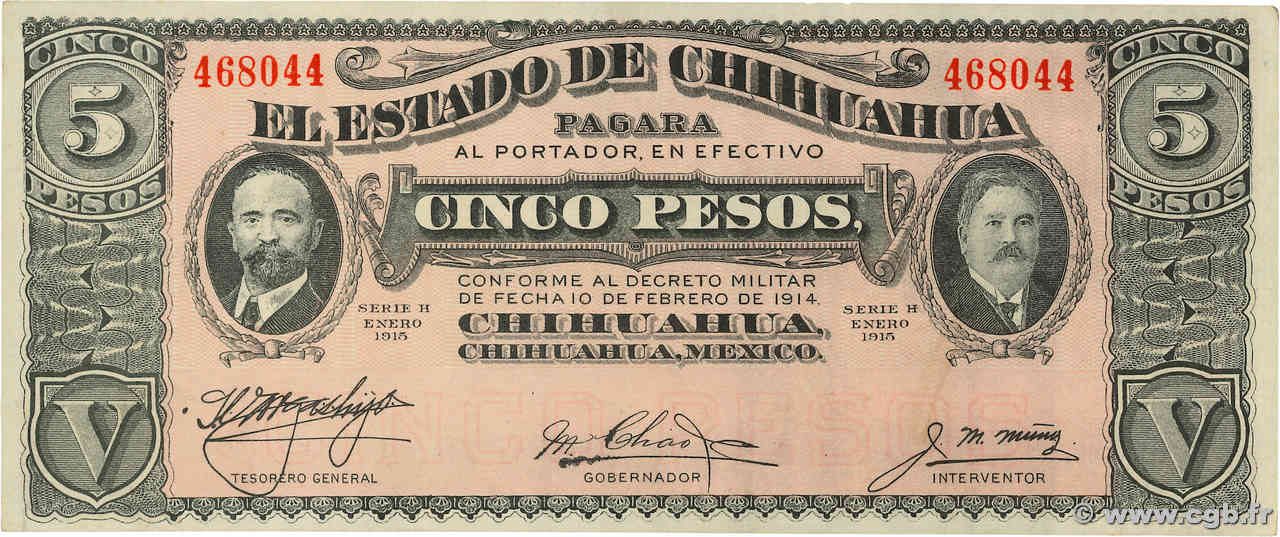 5 Pesos MEXICO  1915 PS.0532A UNC-