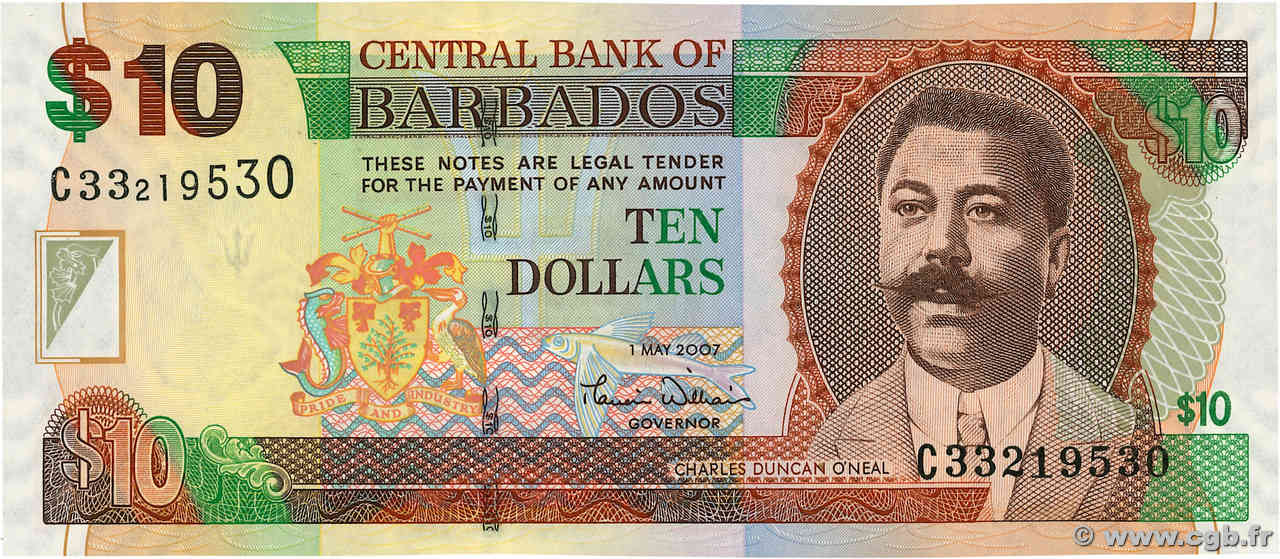 10 Dollars BARBADE  2007 P.68a pr.NEUF