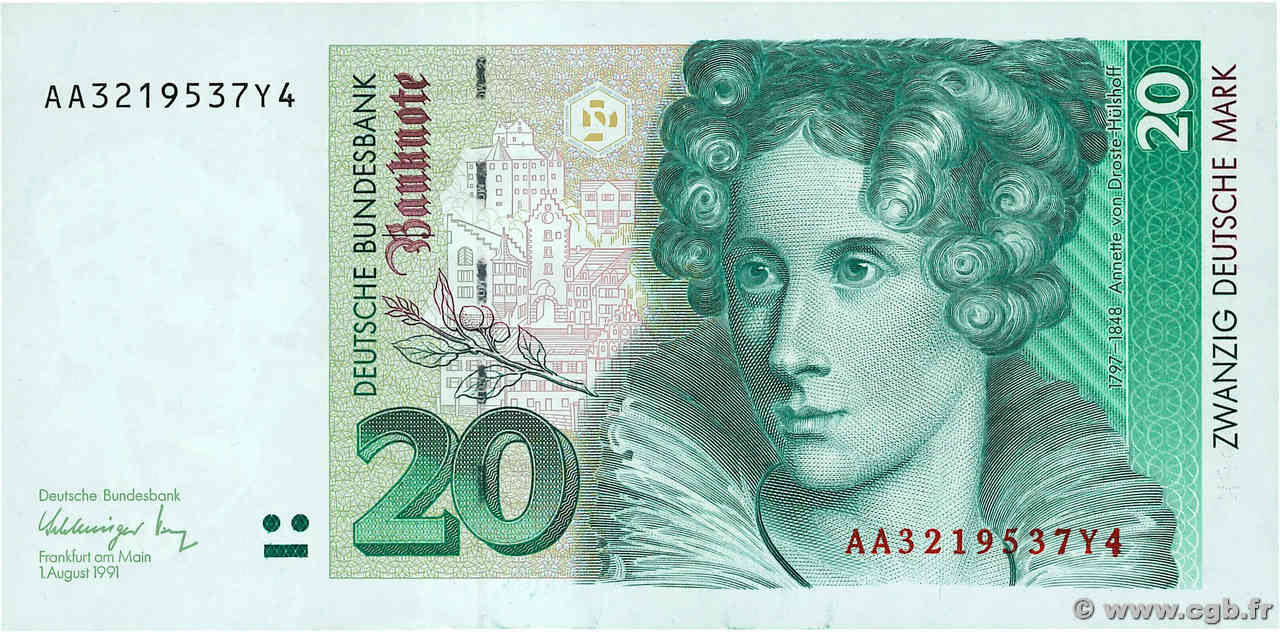 20 Deutsche Mark GERMAN FEDERAL REPUBLIC  1991 P.39a SC+