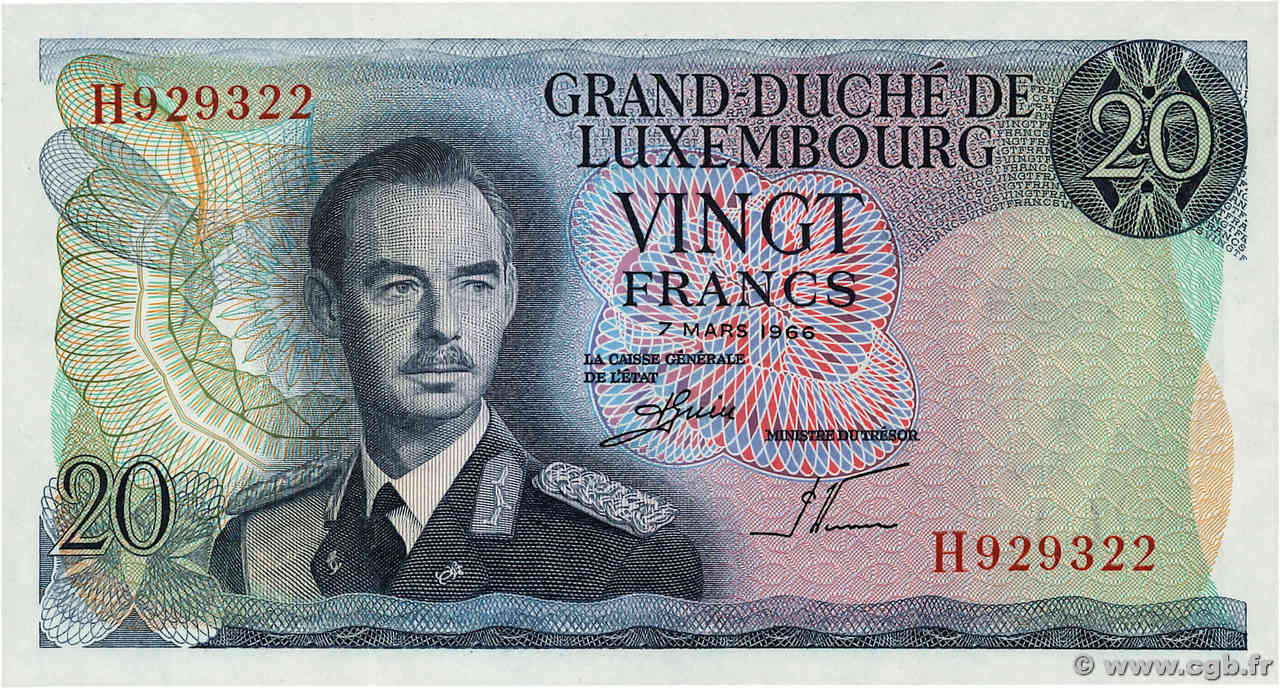 20 Francs LUXEMBOURG  1966 P.54a UNC