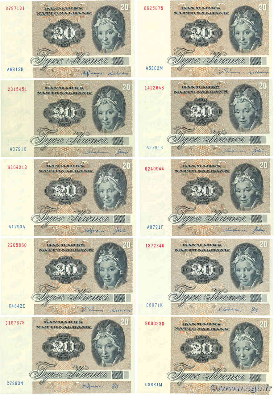 20 Kroner Lot DENMARK  1979 P.049(lot) UNC-