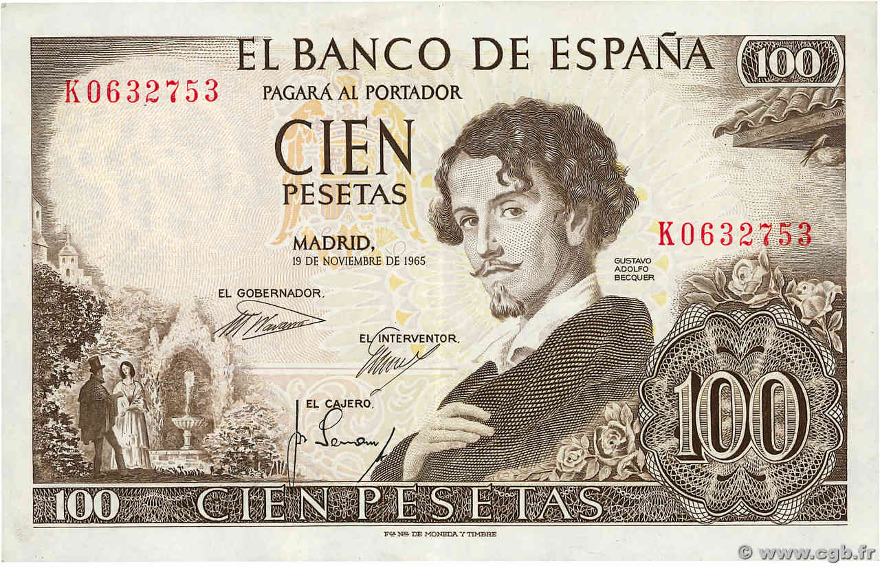 100 Pesetas ESPAGNE  1965 P.150 TTB+