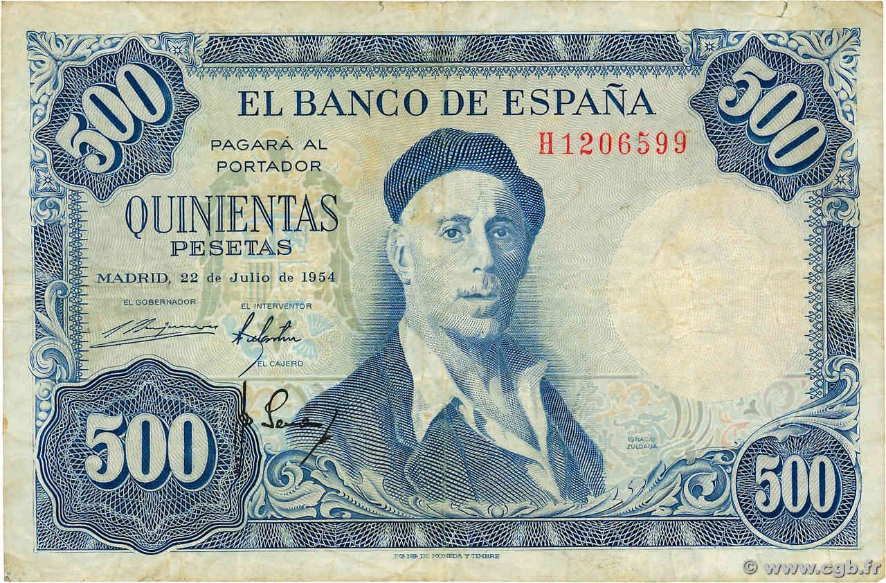 500 Pesetas ESPAGNE  1954 P.148 TB